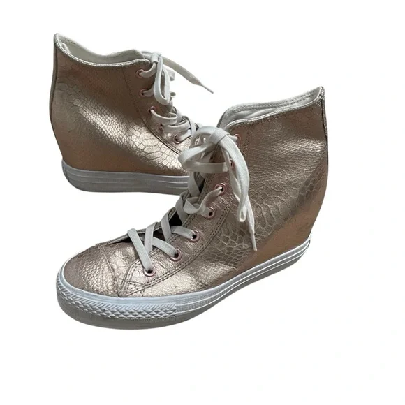 Converse Women's Metallic Rose Gold Reptile print High-Top All Star Sneakers - Picture 6 of 12